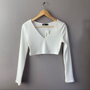 CBR ribbed long sleeve V neck crop top